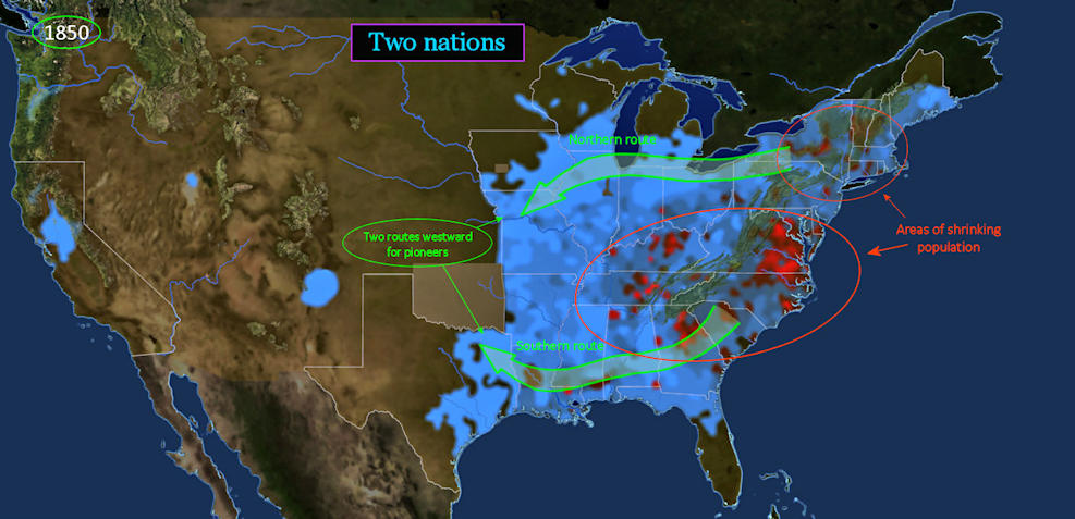 Population migration routes, 1850 map